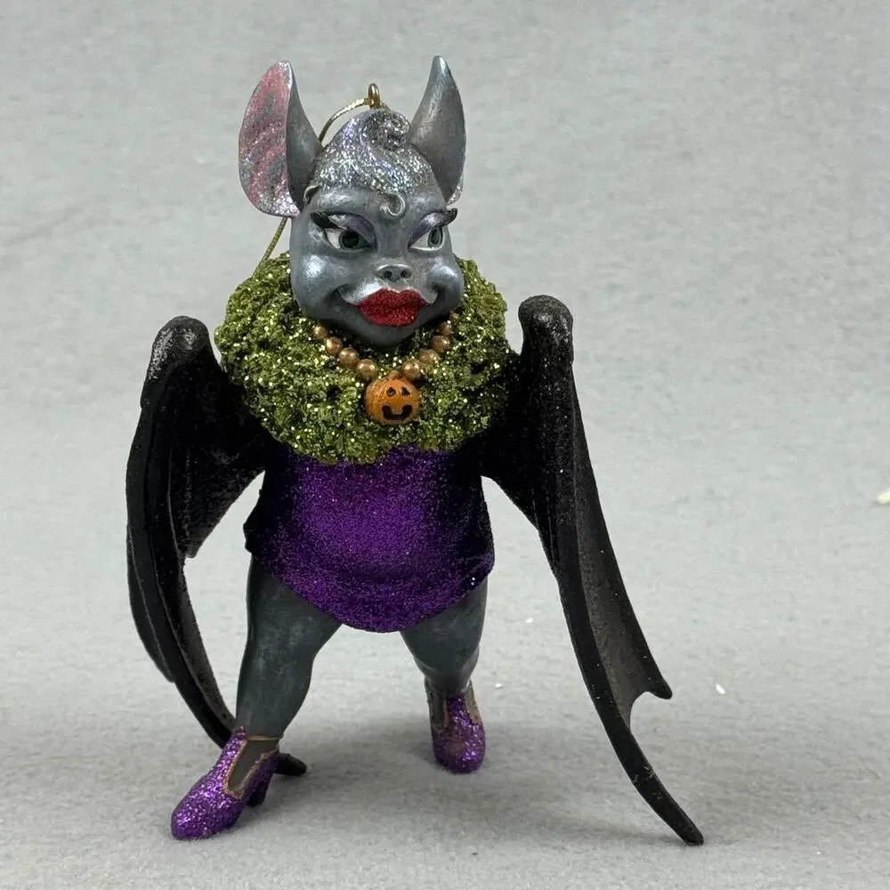 December Diamonds Vanessa Bat Ornament 2003 Gothic Halloween Repaired Wing VTG